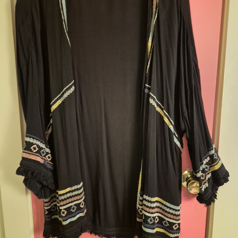 Knox Rose Black Duster with Embroidered Detail